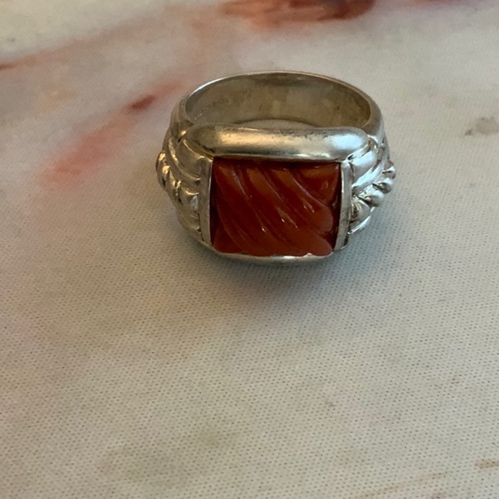 Judith Ripka Sterling Silver and Coral Ring- Size 9